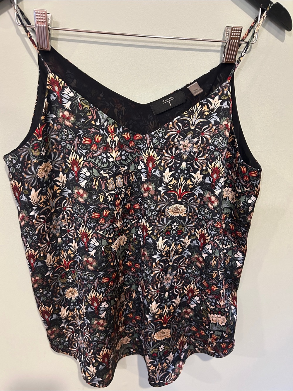 T Tahari Floral Spaghetti Strap Camisole - Black Multicolor Gothic Botanical - Picture 2 of 6
